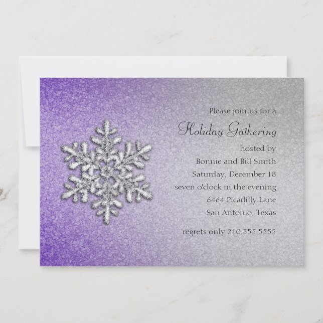 Purple and Silver Snowflake Holiday Party Invitation (Front)