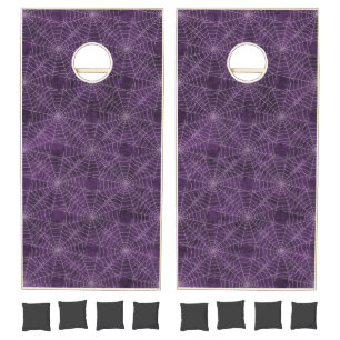 Purple and Silver Spiderweb Gothic Pattern Cornhole Set
