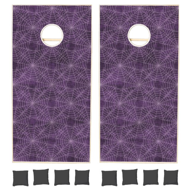 Purple and Silver Spiderweb Gothic Pattern Cornhole Set (Set)