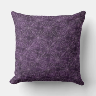 Purple and Silver Spiderweb Gothic Pattern Throw Pillow