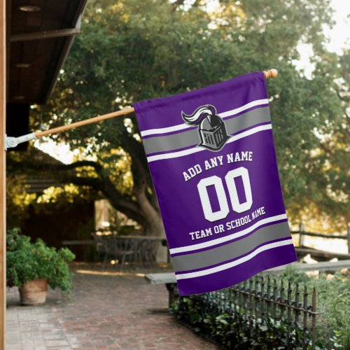 Purple and Silver Sporty Stripes and Mascot House Flag