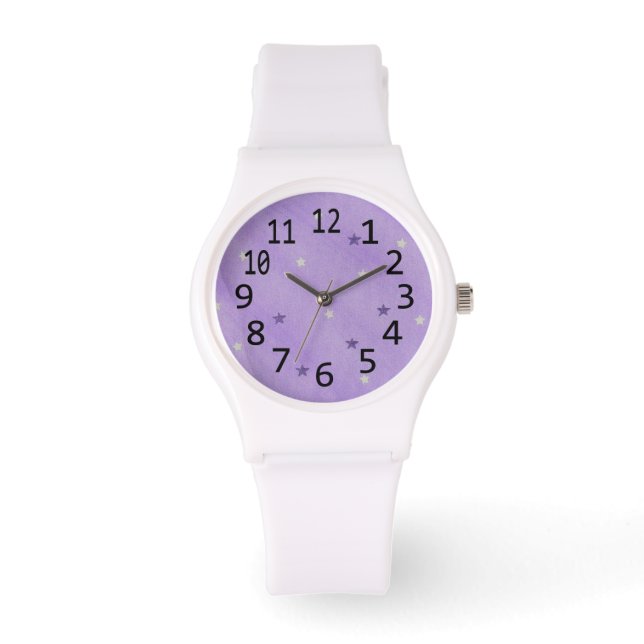 Purple and Silver Stars Lavender Number Watches (Front)