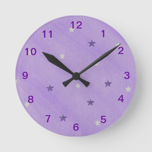 Purple and Silver Stars on Lavender Wall Clock