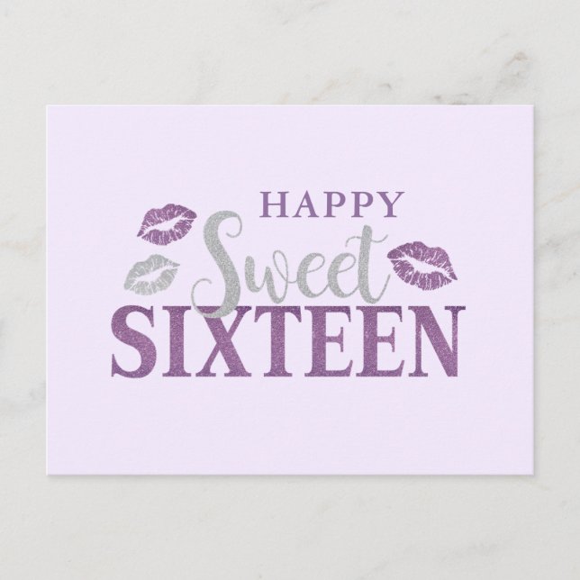 Purple and Silver Sweet Sixteen Birthday Card (Front)