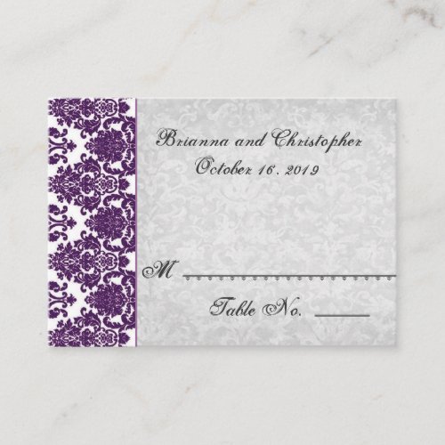 Purple and Silver Table Place Card - Wedding Party Business Card Template