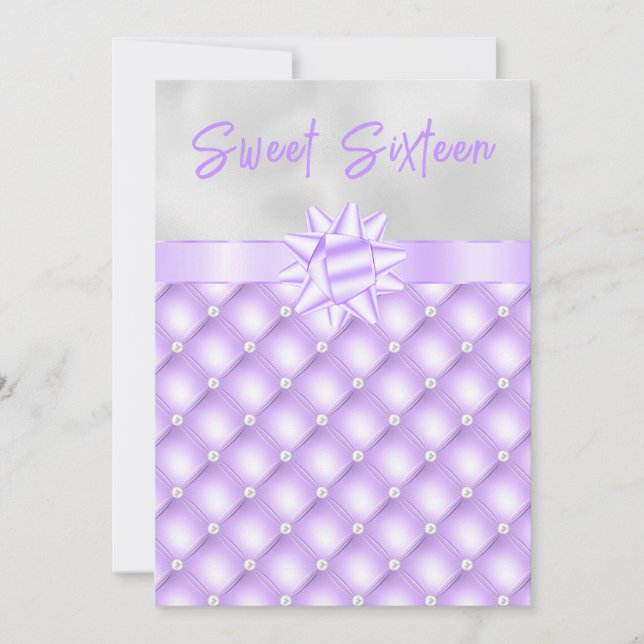 Purple and Silver Tufted Pearls Sweet Sixteen Invitation (Front)