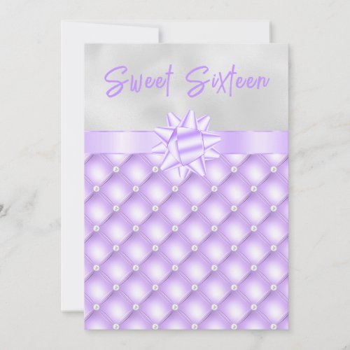 Purple and Silver Tufted Pearls Sweet Sixteen Invitation