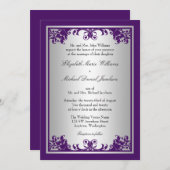 Purple and Silver Vintage Flourish Scroll Wedding Invitation (Front/Back)