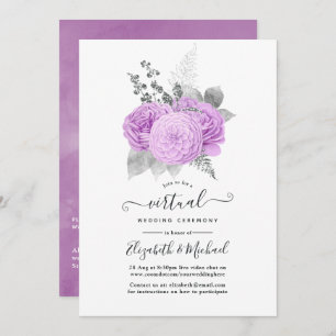 Purple and Silver Vintage Rose Virtual Wedding Invitation