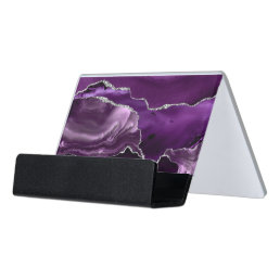 purple and silver watercolor agate  desk business card holder