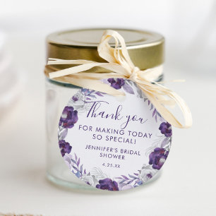 Purple and Silver Watercolor Floral Bridal Shower Favor Tags
