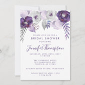 Purple and Silver Watercolor Floral Bridal Shower Invitation (Front)