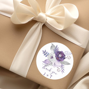 Purple and Silver Watercolor Floral Wedding Classic Round Sticker