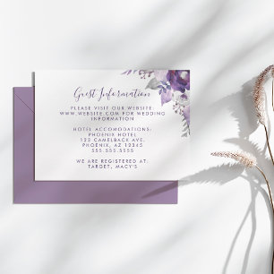 Purple and Silver Watercolor Floral Wedding Info Invitation