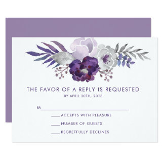 Purple and Silver Watercolor Floral Wedding RSVP Invitation