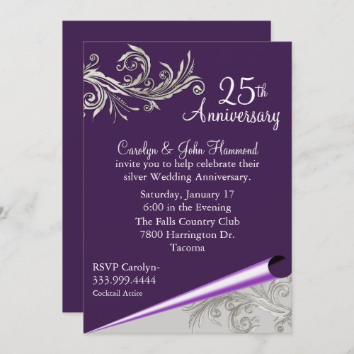 Purple and Silver Wedding Anniversary Invitation