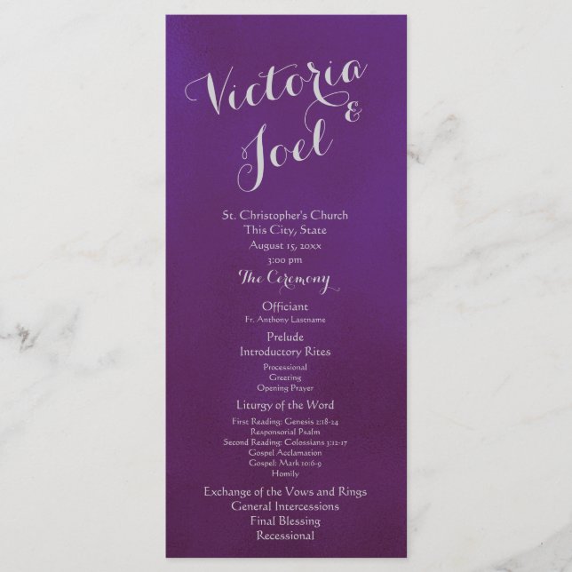 Purple and Silver Wedding Program (Front)