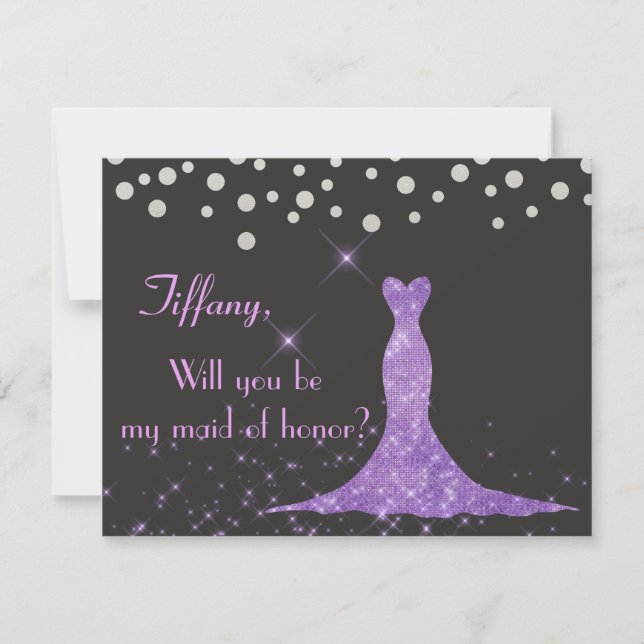Purple and Silver Will you be my Maid of Honor? Invitation (Front)