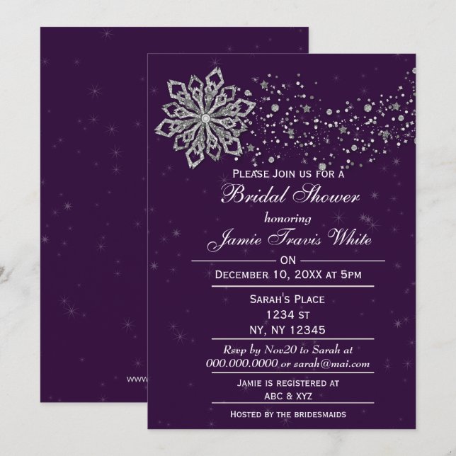 Purple and Silver Winter Bridal shower invite (Front/Back)