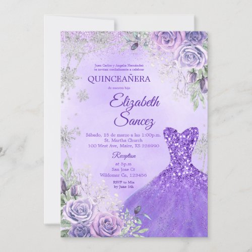 Purple and Silver Winter Quinceanera Invitation