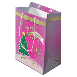 Purple and SnowyBronze"Merry Christmas" Medium Gift Bag