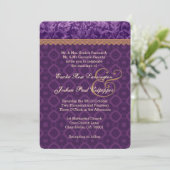 Purple and Tan Damask Wedding V16 Invitation (Standing Front)