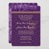 Purple and Tan Damask Wedding V16 Invitation (Front/Back)