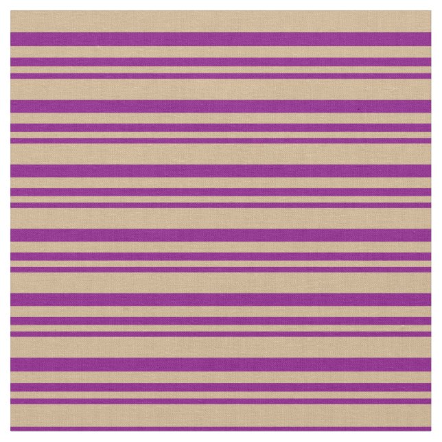 Purple and Tan Lined/Striped Pattern Fabric (Close Up)