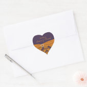 Purple and Tangerine Damask Heart Shaped Sticker (Envelope)