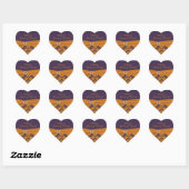 Purple and Tangerine Damask Heart Shaped Sticker (Sheet)