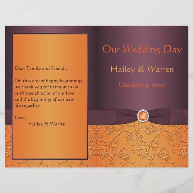 Purple and Tangerine Floral Wedding Program (Front)