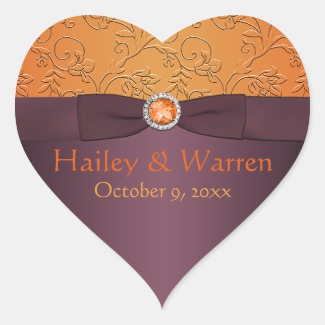 Purple and Tangerine Heart Shaped Sticker (Front)