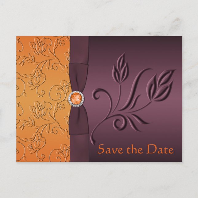 Purple and Tangerine Save the Date Card (Front)