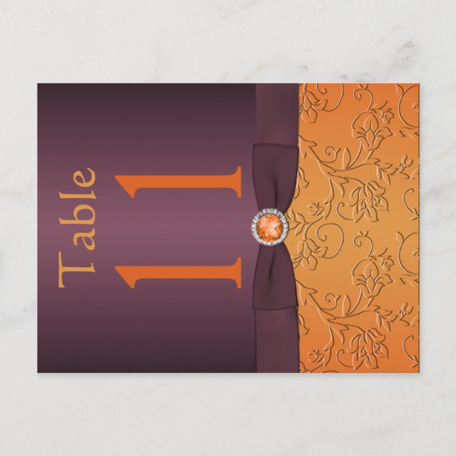 Purple and Tangerine Table Number Postcard (Front)