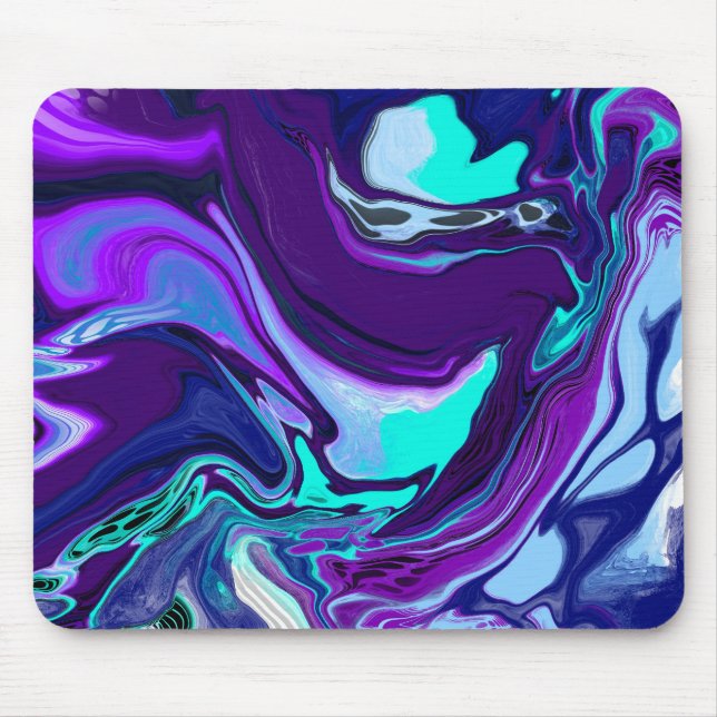 Purple and Teal Abstract Digital Fluid Art Mouse Pad (Front)