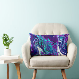 Purple and Teal Abstract Digital Marble Lumbar Pillow