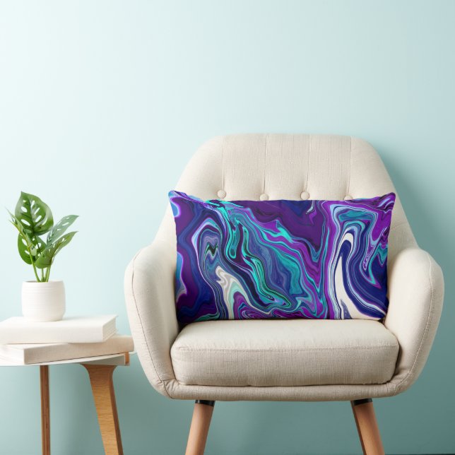 Purple and Teal Abstract Digital Marble Lumbar Pillow (Chair)
