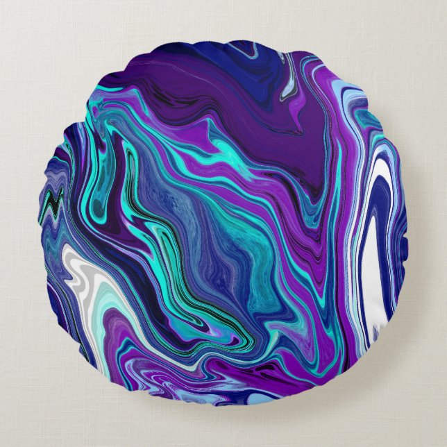 Purple and Teal Abstract Digital Marble   Round Pillow (Front)