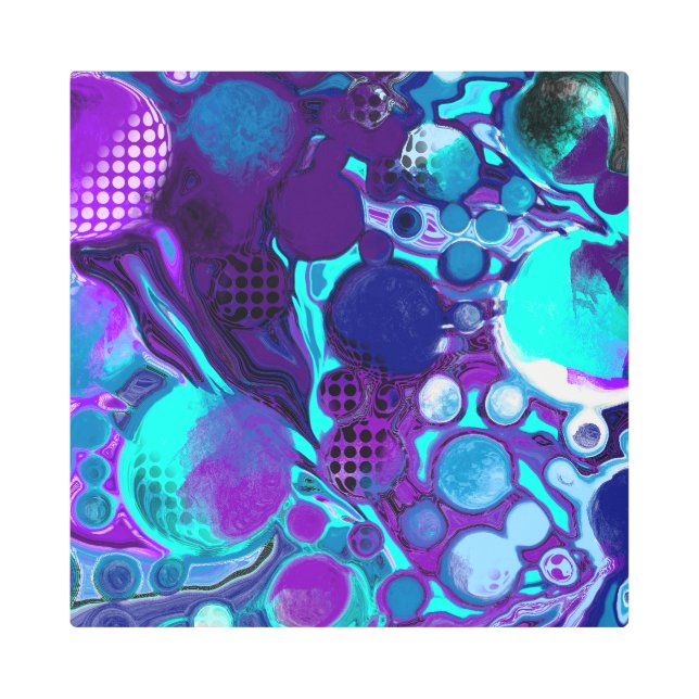 Purple and Teal Abstract Digital Pour Painting  Metal Print (Front)