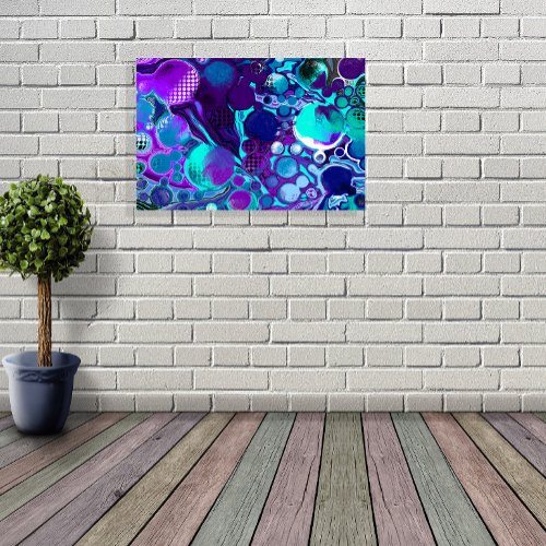 Purple and Teal Abstract Digital Pour Painting Poster