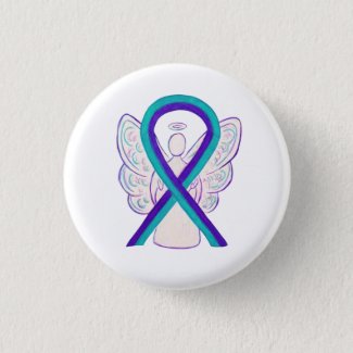 Purple and Teal Awareness Ribbon Angel Button Pin