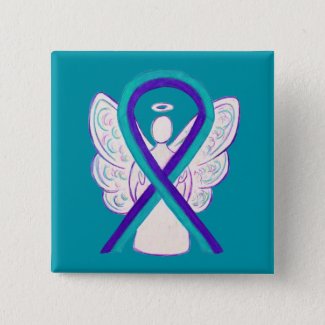 Purple and Teal Awareness Ribbon Angel Button Pin