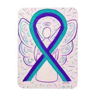 Purple and Teal Awareness Ribbon Angel Magnets