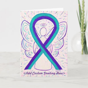 Purple and Teal Awareness Ribbon Art Greeting Card