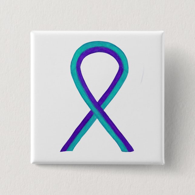 Purple and Teal Awareness Ribbon Custom Button Pin (Front)