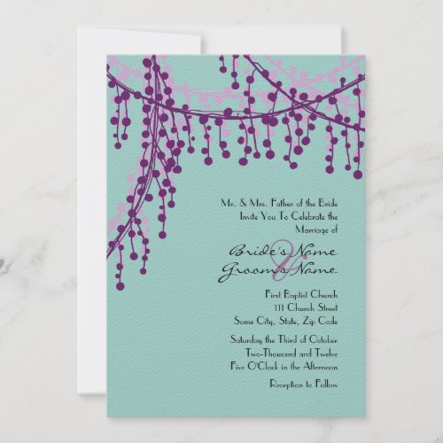 Purple and Teal Beaded Wedding Invitation