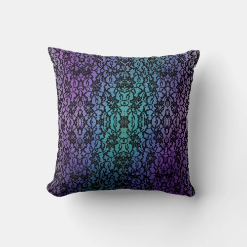 Purple and Teal Black Lace Gothic Pillow
