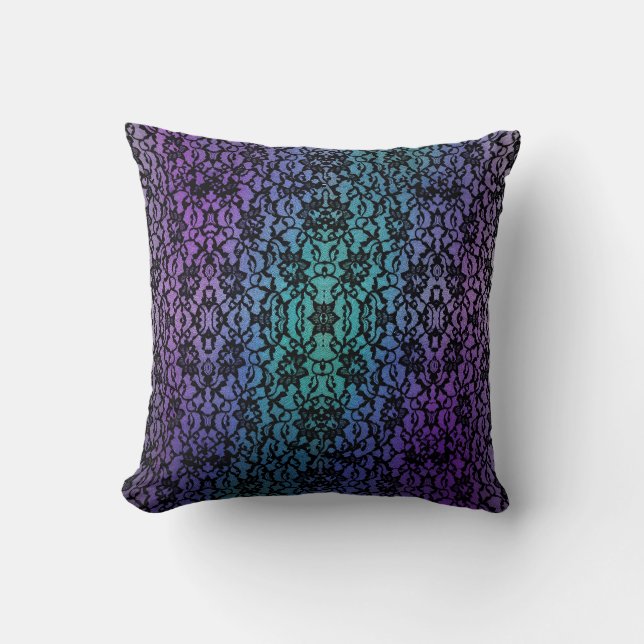 Purple and Teal Black Lace Gothic Pillow (Front)