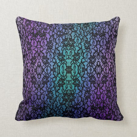 Purple And Teal Black Lace Gothic Pillow