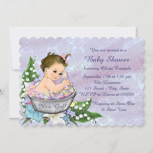 Purple and Teal Blue Baby Bath Baby Shower Invitation